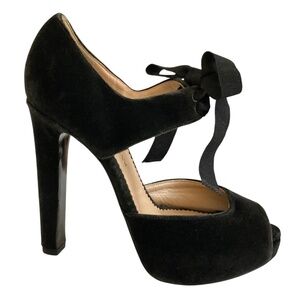 EMPORIO ARMANI Velvet Mary Jane Ankle Tie-Bow High Heels Black